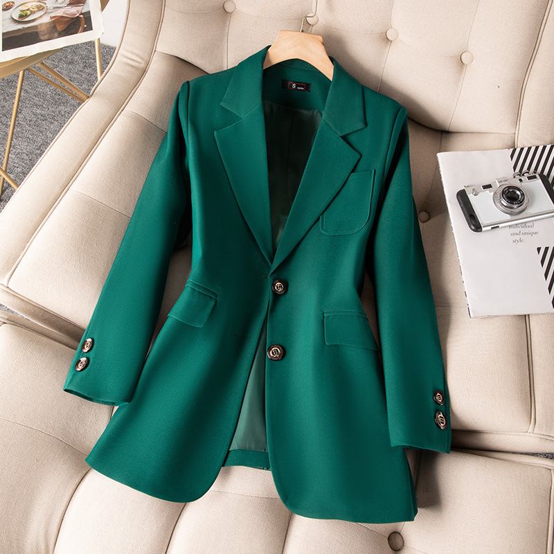 Women Formal Wear Blazers - 女性用長袖シングルブレストジャケット,フォーマルコート,青,黒,緑,オフィスウェア,作業服,アウター