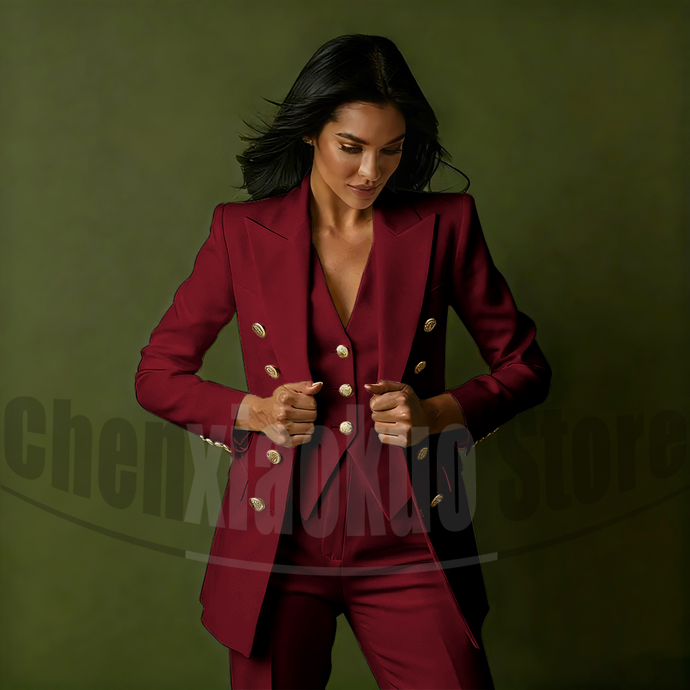 レディース ダブルブレスト スリーピーススーツセット エレガ - Women Formal Wear Blazers のレビューと価格