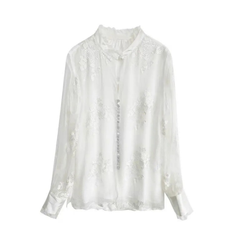 クリアランス ナチュラル リネン シルク ブラウス シャツ  - Silk Blouse Button のレビューと価格