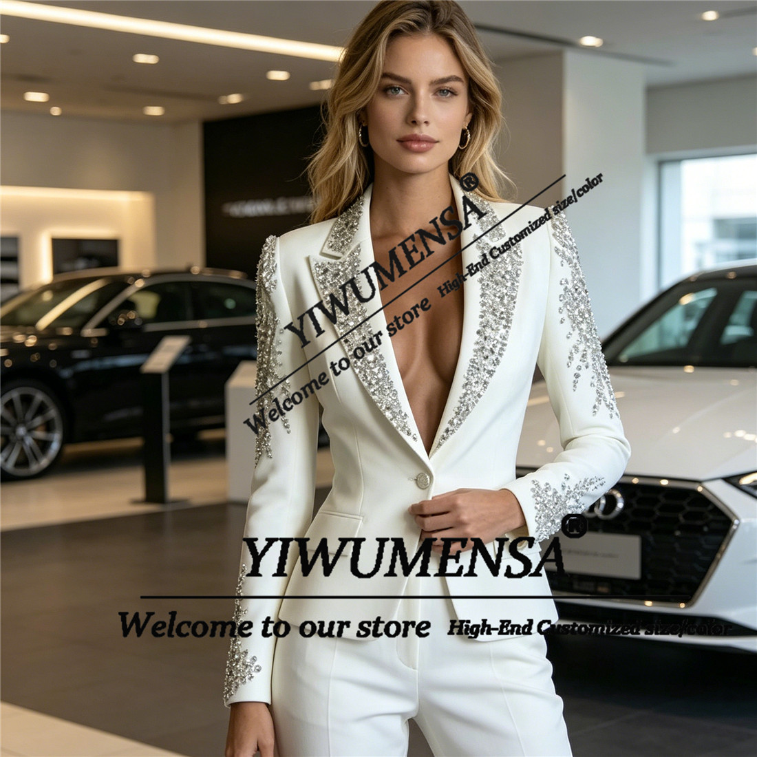 高級女性スーツ 2 ピースセットクリスタルビーズプロムブレザ - Women Formal Wear Blazers のレビューと価格