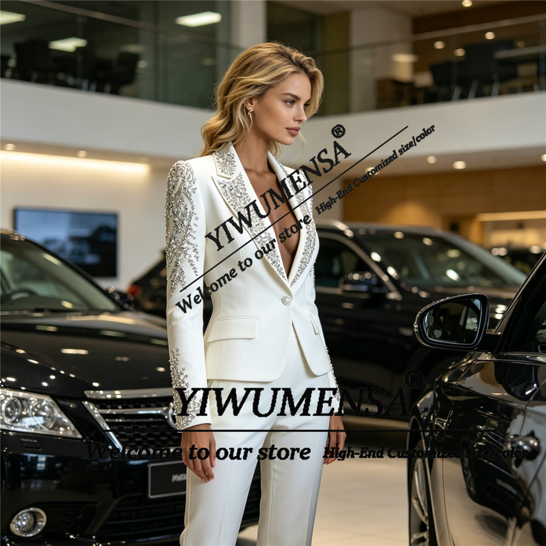 高級女性スーツ 2 ピースセットクリスタルビーズプロムブレザ - Women Formal Wear Blazers のレビューと価格