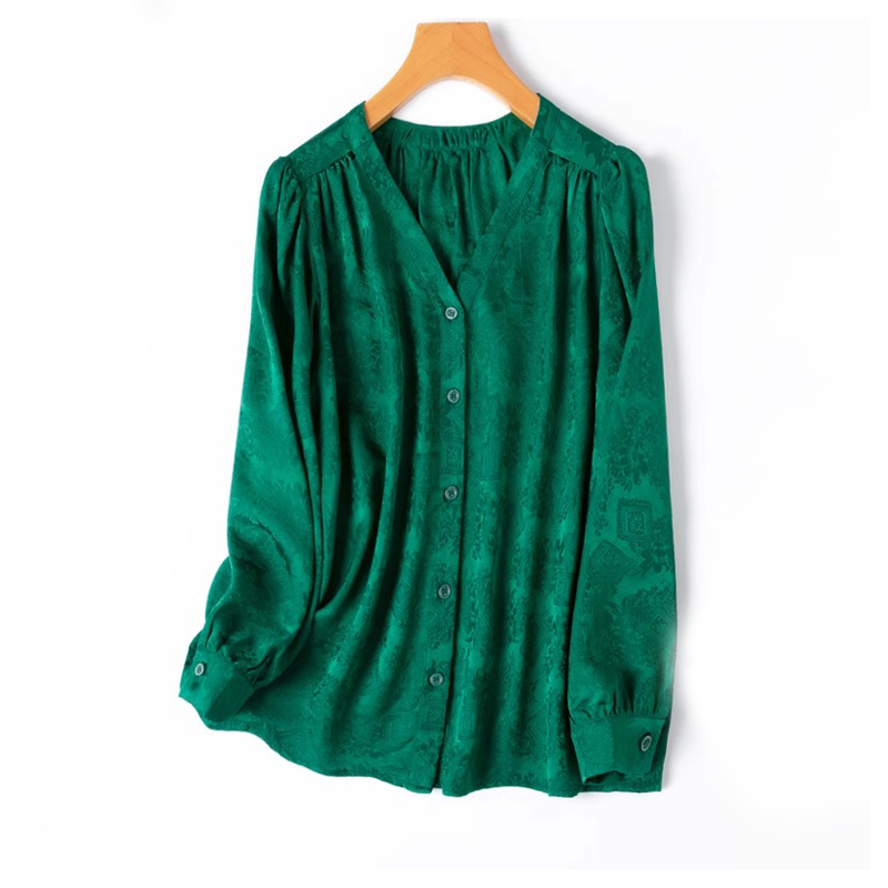 2026 女性のレトロ春新作ジェイドグリーン 100% 天然 - Silk Blouse Button のレビューと価格