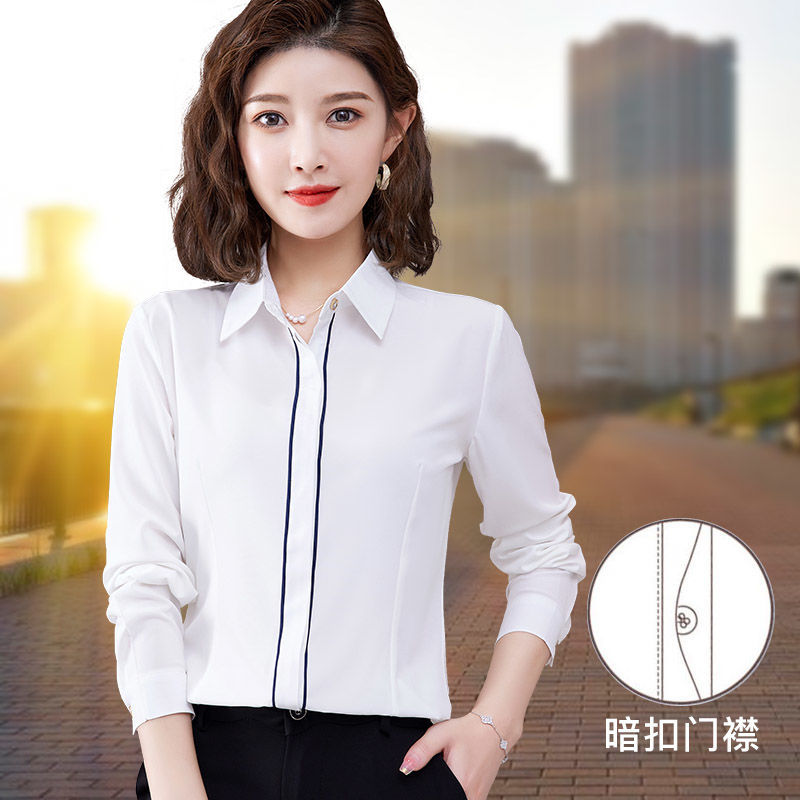 白シャツ女性の長袖気質プロフェッショナルトップシャツスリムフ - Women Formal Wear White Shirt のレビューと価格