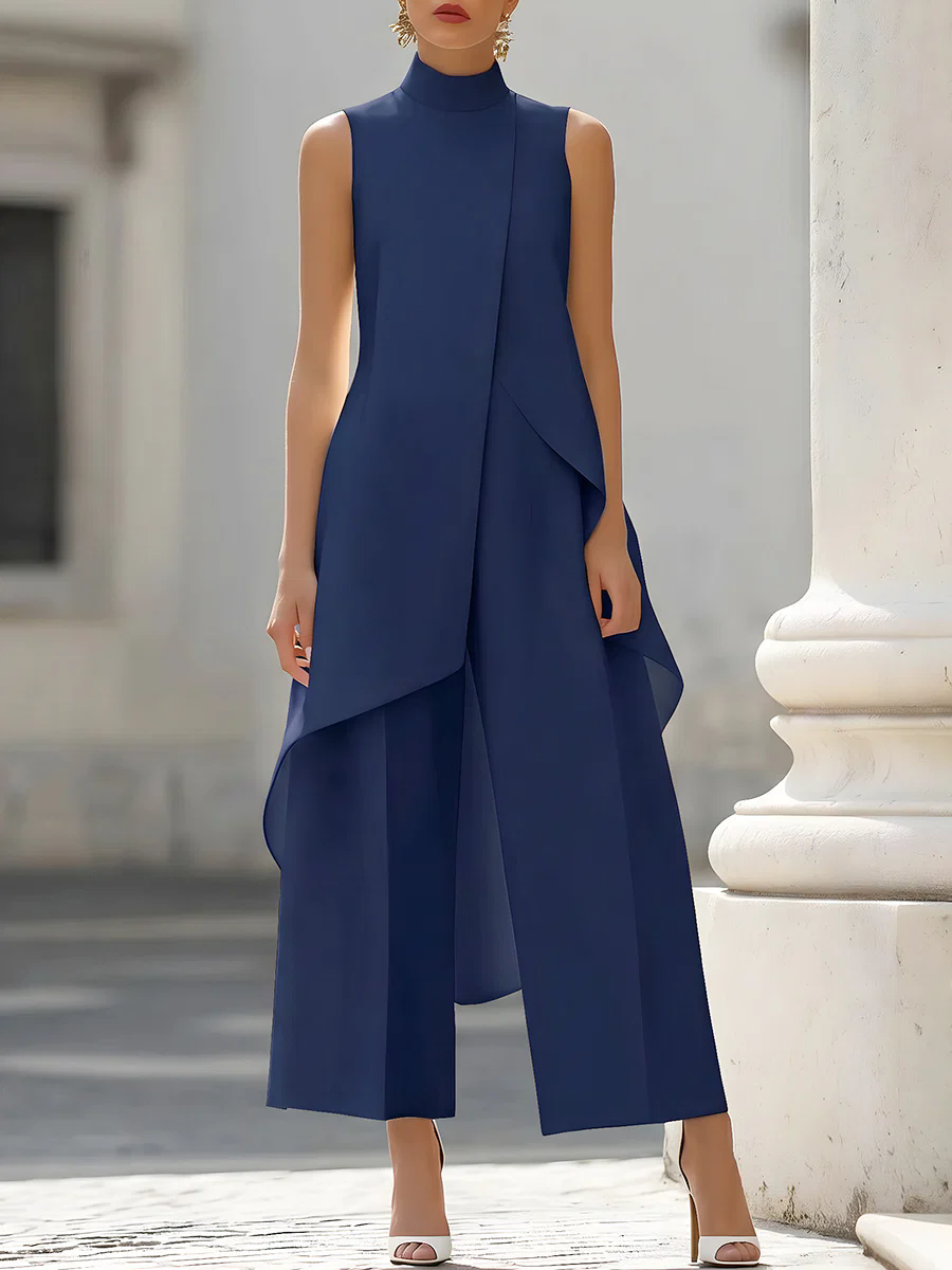 ノースリーブハイネックアシンメトリーオーバーレイジャンプスー - Women Formal Wear Pants のレビューと価格