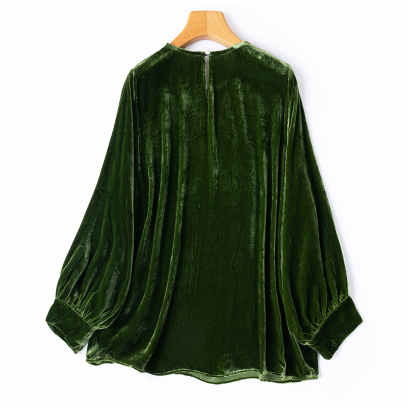 女性用シルクベルベットブラウス 100% マルベリーシルク裏 - Silk Blouse Button のレビューと価格