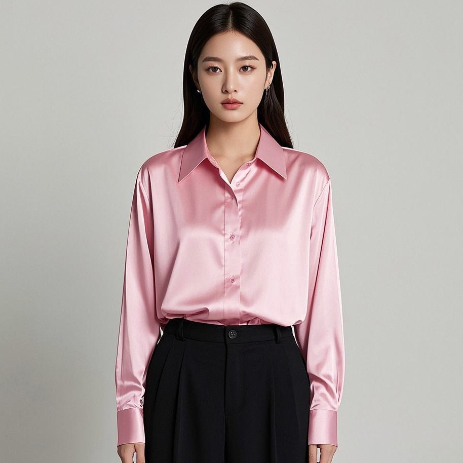 韓国オフィスレディトレンドカジュアルシャツエレガントなブラウ - Silk Blouse Button のレビューと価格