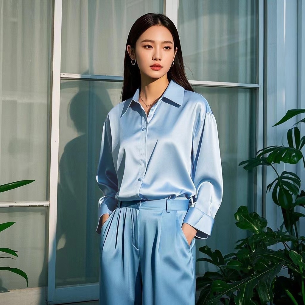 韓国オフィスレディトレンドカジュアルシャツエレガントなブラウ - Silk Blouse Button のレビューと価格